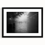 Extra large abstract art print of a colorful New Orleans street scene on textured canvas, framed in black.