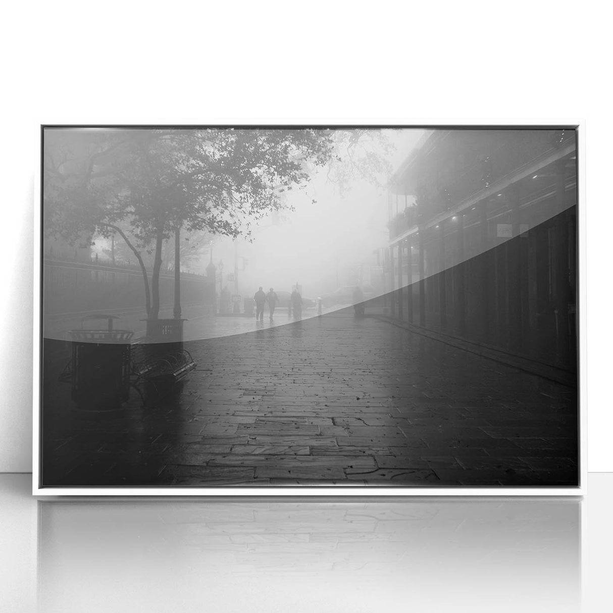 Art deco poster of New Orleans skyline in muted gray and blue tones on a framed acrylic, ideal for modern art wall decor.