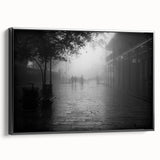 Black and white framed canvas featuring a vintage-style New Orleans landscape, ideal for bedroom wall art.