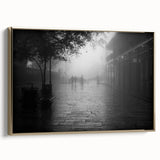 Framed canvas featuring a vintage-style landscape of New Orleans with muted gold and black tones, ideal for bedroom wall art.