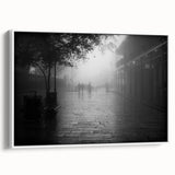 Vintage poster art of New Orleans featuring colorful buildings on a framed canvas, suitable for living room décor.