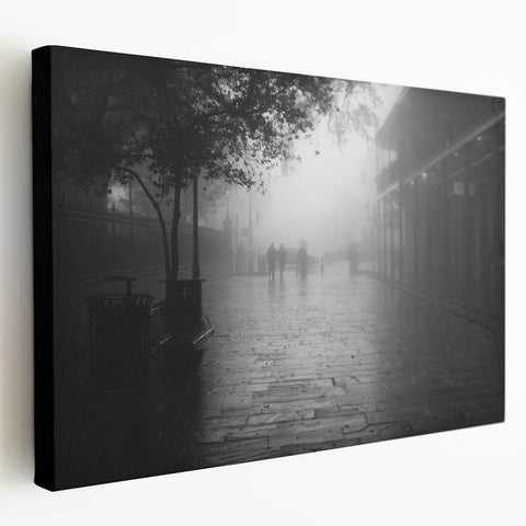 Panoramic view of New Orleans skyline in muted earth tones on stretched canvas, suitable for kitchen wall art.