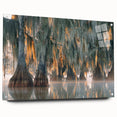 Abstract art print of Louisiana scenery in muted blues and greens on acrylic glass, ideal for dining room decor.