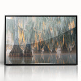 Large abstract wall art depicting a Louisiana landscape in muted earth tones on a framed acrylic print.