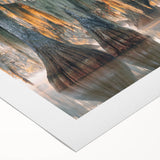 Art deco poster of Louisiana scenery in muted earth tones on rolled canvas, suitable for dining room wall art.