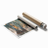 Large rolled print of a Louisiana marsh landscape in muted green and blue tones, suitable for classy bathroom wall art.