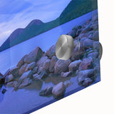 Large abstract wall art depicting Acadia, Maine, in muted earth tones on acrylic glass, ideal for dining room ambiance.