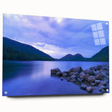 Acrylic print of Acadia National Park with vivid green and blue tones, ideal for dining room decor.