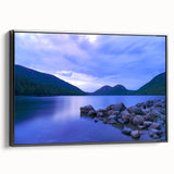 Black and white framed canvas depicting Acadia National Park, ideal for bedroom wall decor.