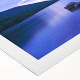 Art deco poster of Acadia National Park with muted green and blue tones on rolled canvas, suitable for dining room walls.