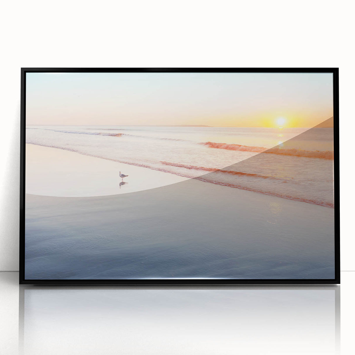 Large abstract wall art featuring a stylized Maine landscape in muted earth tones on a framed acrylic.