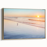 Framed canvas featuring a vintage-style landscape painting of Maine's scenery, with muted earth tones.