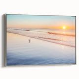 Framed canvas featuring a vintage-style landscape painting of Maine, with muted earth tones and a black frame.