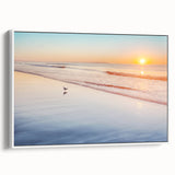 Vintage poster art of a Maine scenery on extra large framed canvas, with colorful art palette, ideal for living room wall.