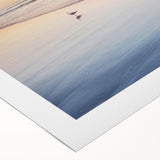 Art deco poster featuring a serene Maine landscape in muted blues and greens on rolled canvas.