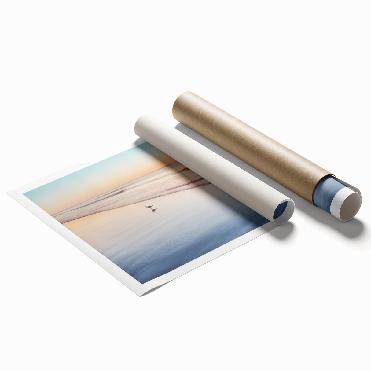 Extra large rolled print of Maine scenery with muted blue and green tones, ideal for classy bathroom wall art.