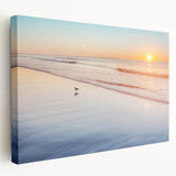 Large canvas print of a serene Maine landscape in soft blue and green tones, suitable for kitchen wall art.