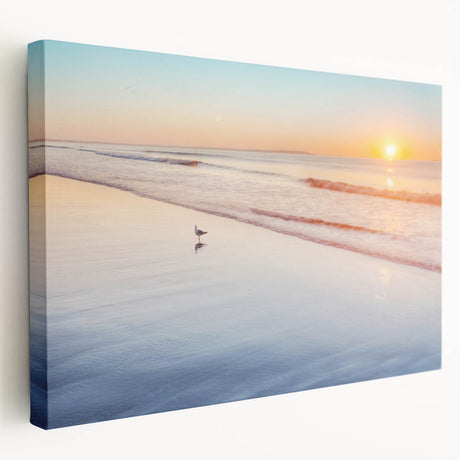 Large canvas print of a serene Maine landscape in soft blue and green tones, suitable for kitchen wall art.