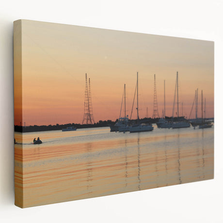Side view of a stretched canvas featuring a scenic depiction of Annapolis, Maryland, in muted blue and green tones.