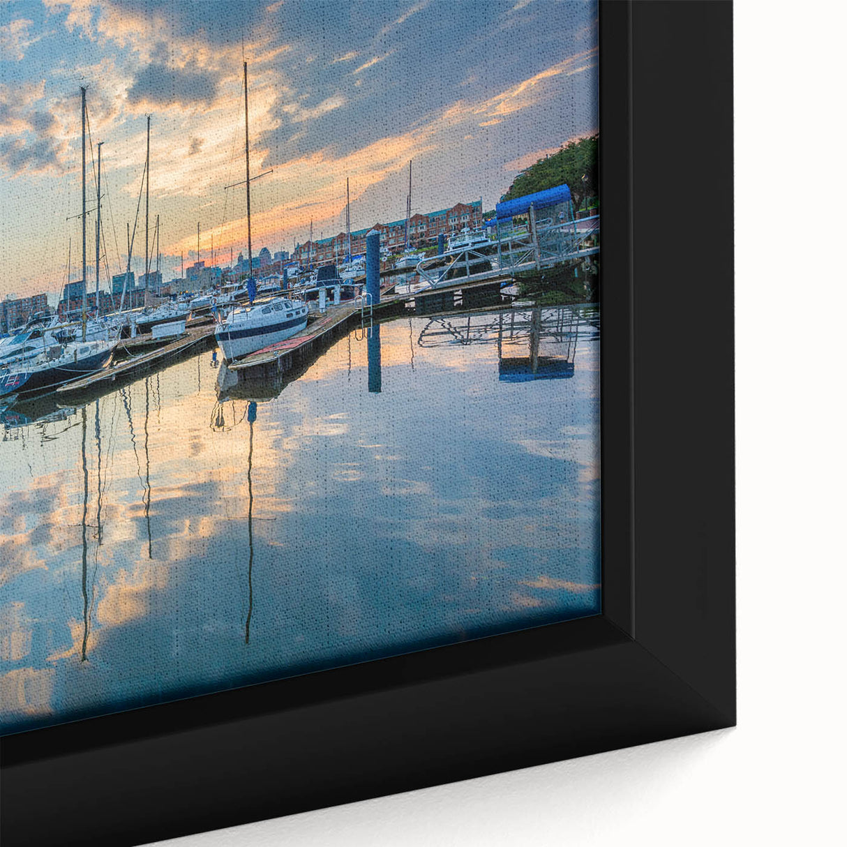 Extra large framed canvas of Baltimore skyline in black with colorful, textured brush strokes, ideal for living room decor.