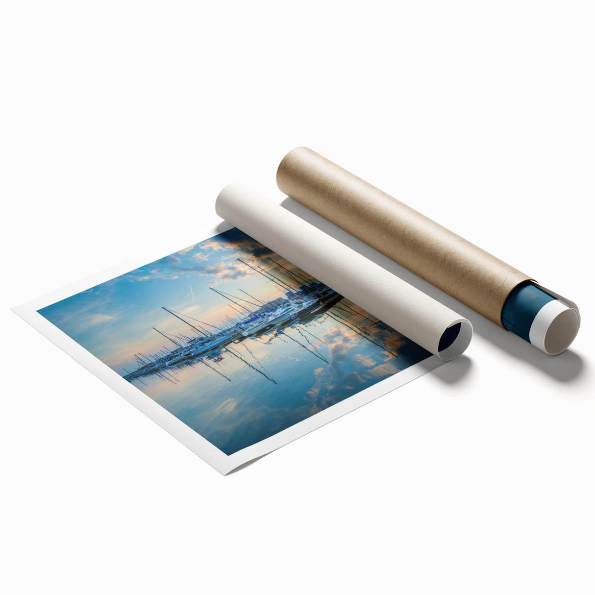 Large rolled print of Baltimore scenery with soft floral designs in muted colors, ideal for classy bathroom wall art.