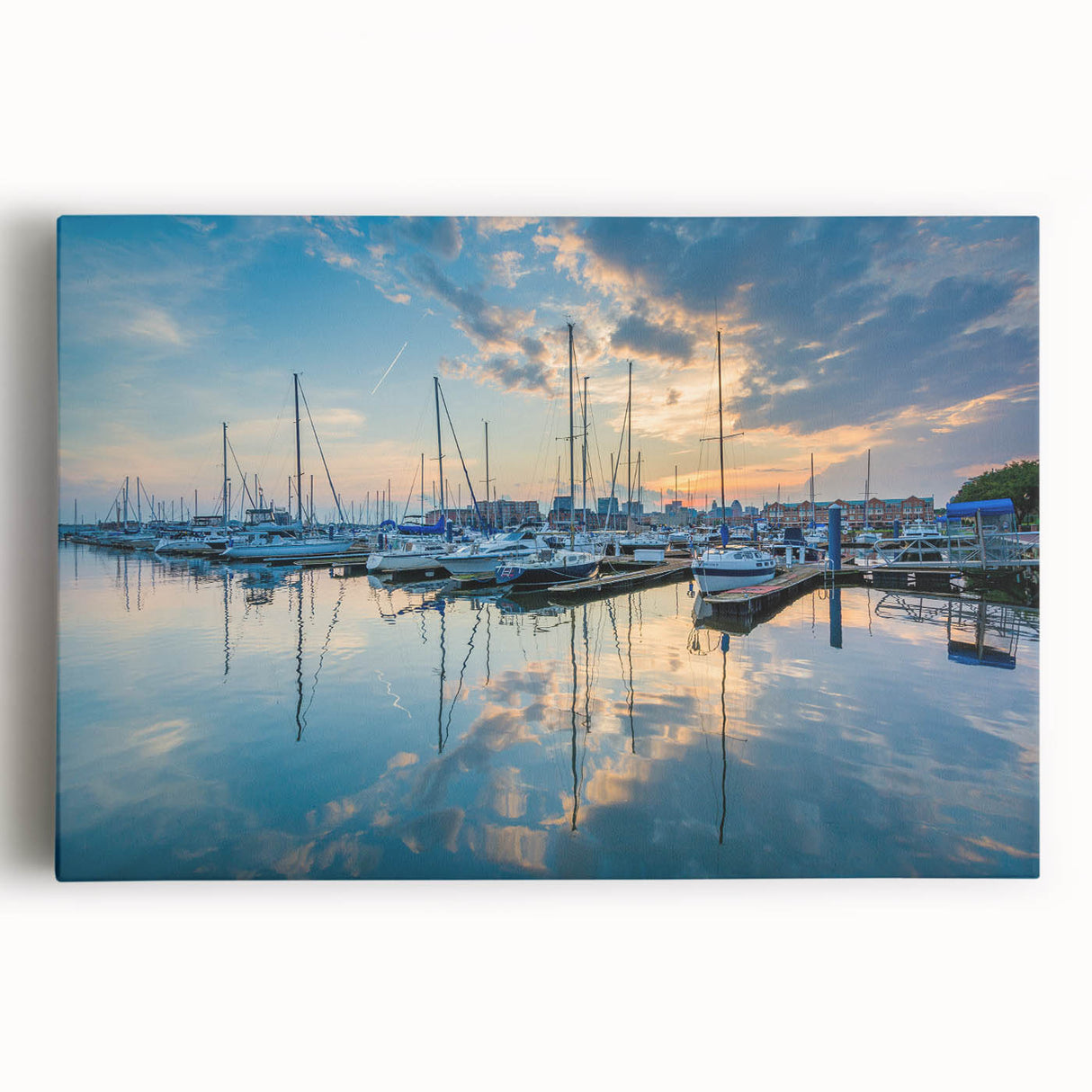 Black and white image of the Baltimore skyline on large stretched canvas, suitable for kitchen wall art.
