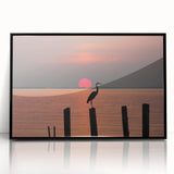 Large abstract wall art depicting Chesapeake Bay in muted blue and gray tones, framed in black acrylic.