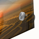 Large abstract depiction of Cape Cod in muted blues and greens on acrylic glass, suitable for dining room art.