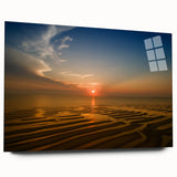 Large abstract depiction of Cape Cod in muted blue and green tones on acrylic glass, ideal for bedroom or dining room art.