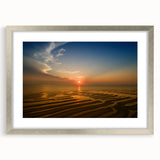 Textured abstract art print depicting Cape Cod scenery in muted earth tones on a framed canvas, suitable for bedroom decor.