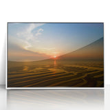 Art deco poster of Massachusetts Cape scenery in muted blue and white tones, acrylic framed.