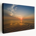 Side view of a stretched canvas featuring a serene Cape Cod landscape in soft blue and green tones.