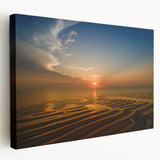 Side view of a stretched canvas featuring a serene Cape Cod landscape in soft blue and green tones.