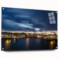 Acrylic print of a large abstract depiction of Nantucket, featuring cool blue and gray tones.