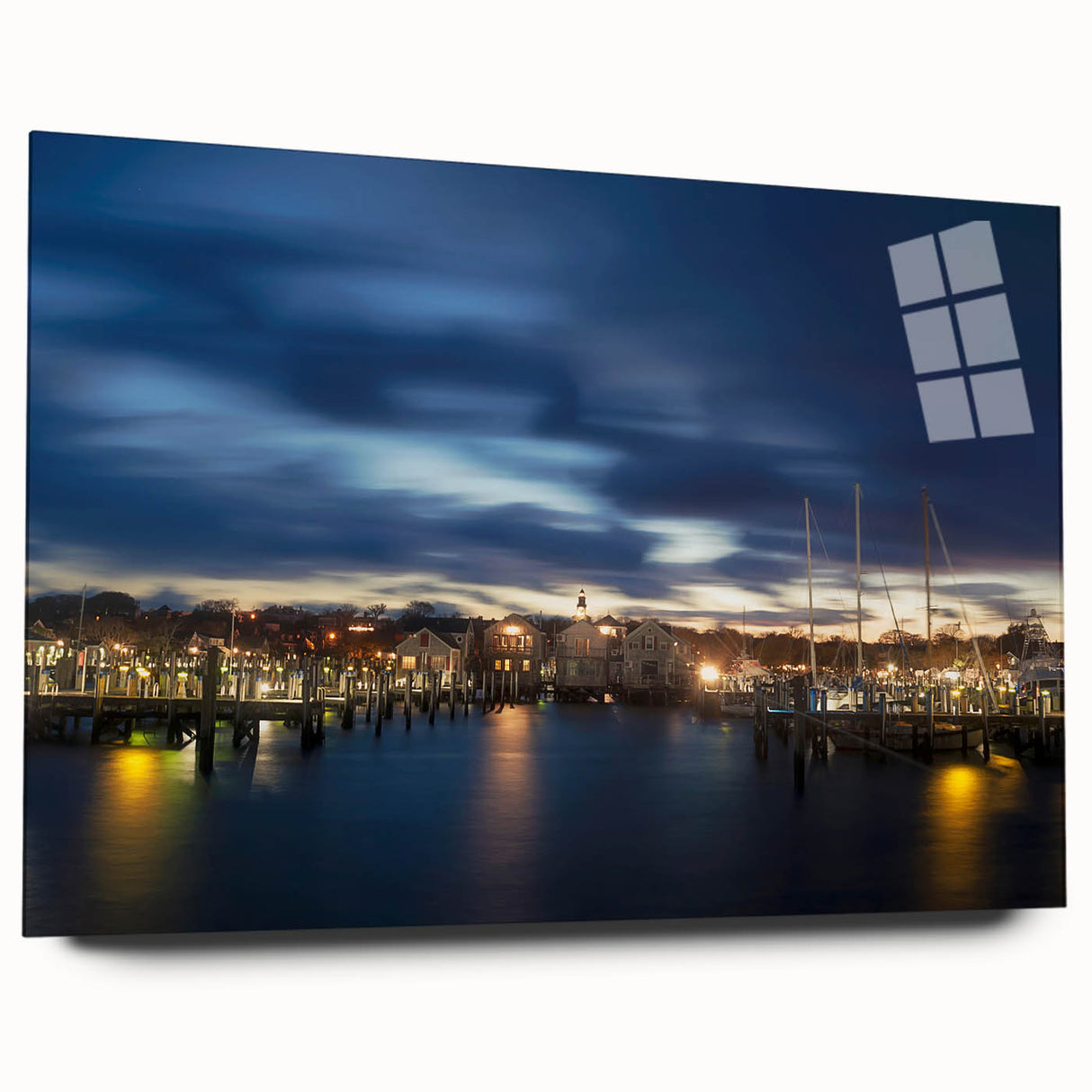 Large abstract wall art of a Massachusetts, Nantucket scenery in vibrant blue and green tones on acrylic glass.