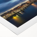 Art deco poster featuring a serene Nantucket landscape in muted blue and green tones on rolled canvas.