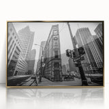 Framed acrylic print of Detroit skyline in gold and blue hues, ideal for modern art wall decor.