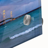 Large abstract wall art of Michigan's Upper Peninsula in muted earth tones on acrylic glass, suitable for dining room art.