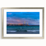 Textured abstract art print of Michigan's Upper Peninsula in muted earth tones on a framed silver mat.