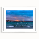 Abstract art print depicting Michigan's Upper Peninsula in muted earth tones on a white framed canvas.
