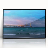 Large abstract wall art depicting Michigan's Upper Peninsula in muted earth tones on a framed acrylic print.