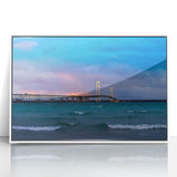 Framed acrylic print of a serene Upper Peninsula, Michigan landscape in muted earth tones, suitable for nursery wall art.