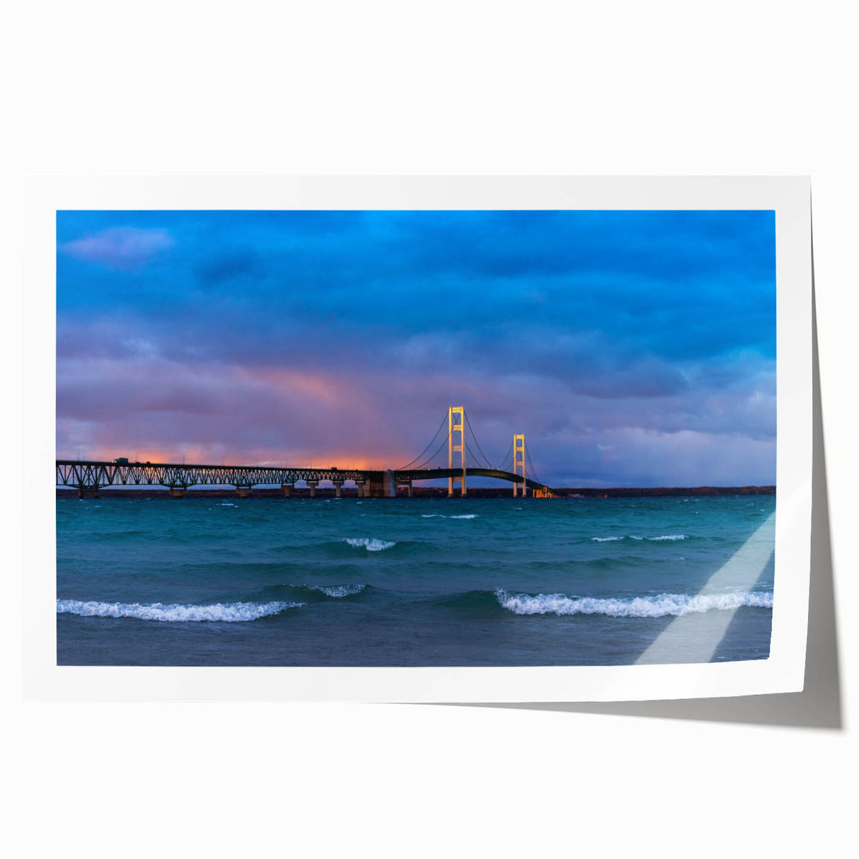 Rolled print of Michigan's Upper Peninsula with detailed floral designs in muted earth tones.