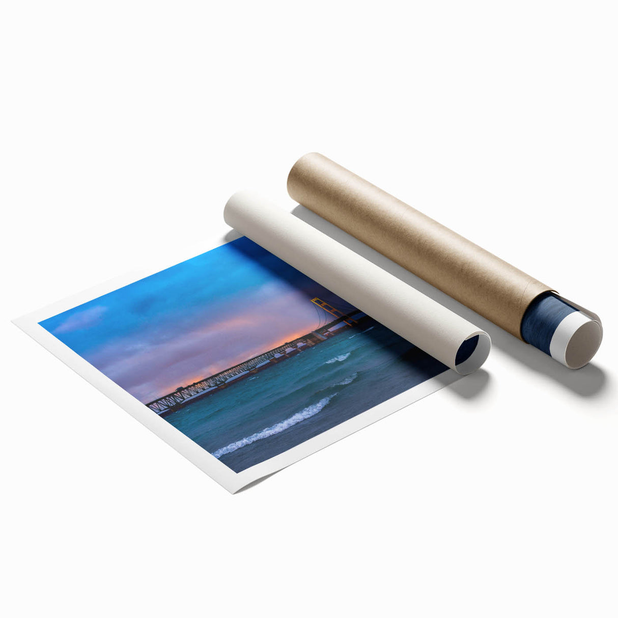 Extra large rolled print of Michigan's Upper Peninsula with muted green and earth tones, ideal for classy bathroom wall art.