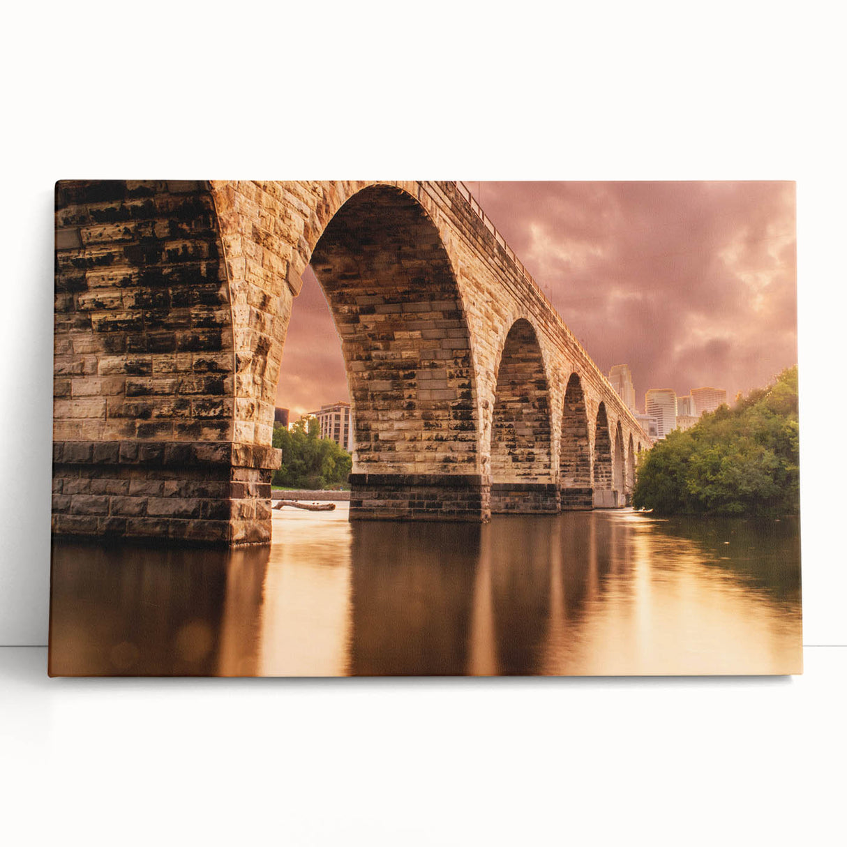 Black and white stretched canvas of Minneapolis skyline, ideal for kitchen wall art or bedroom ambiance.