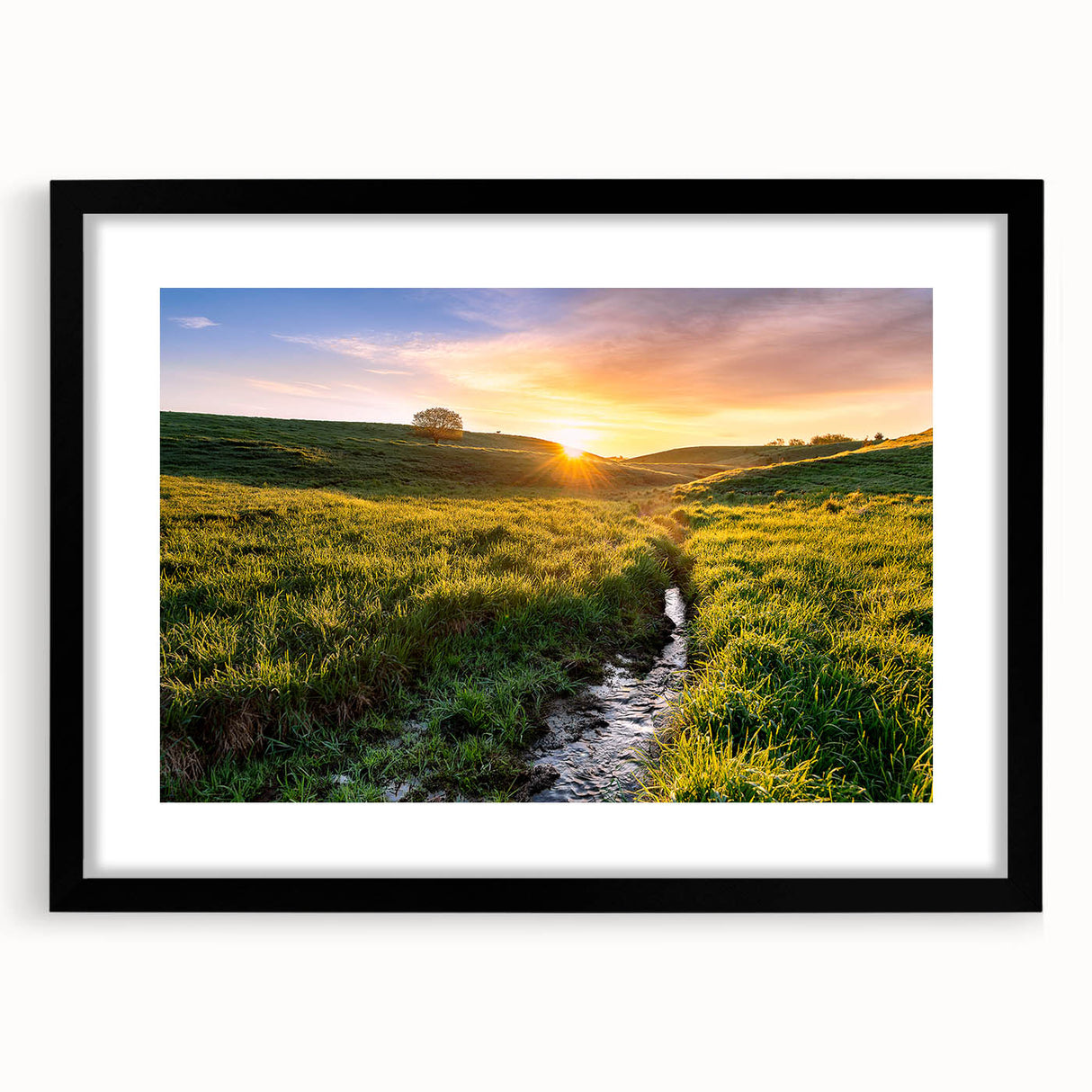 Abstract art print featuring vibrant, colorful textures of a Minnesota landscape on a large framed canvas.