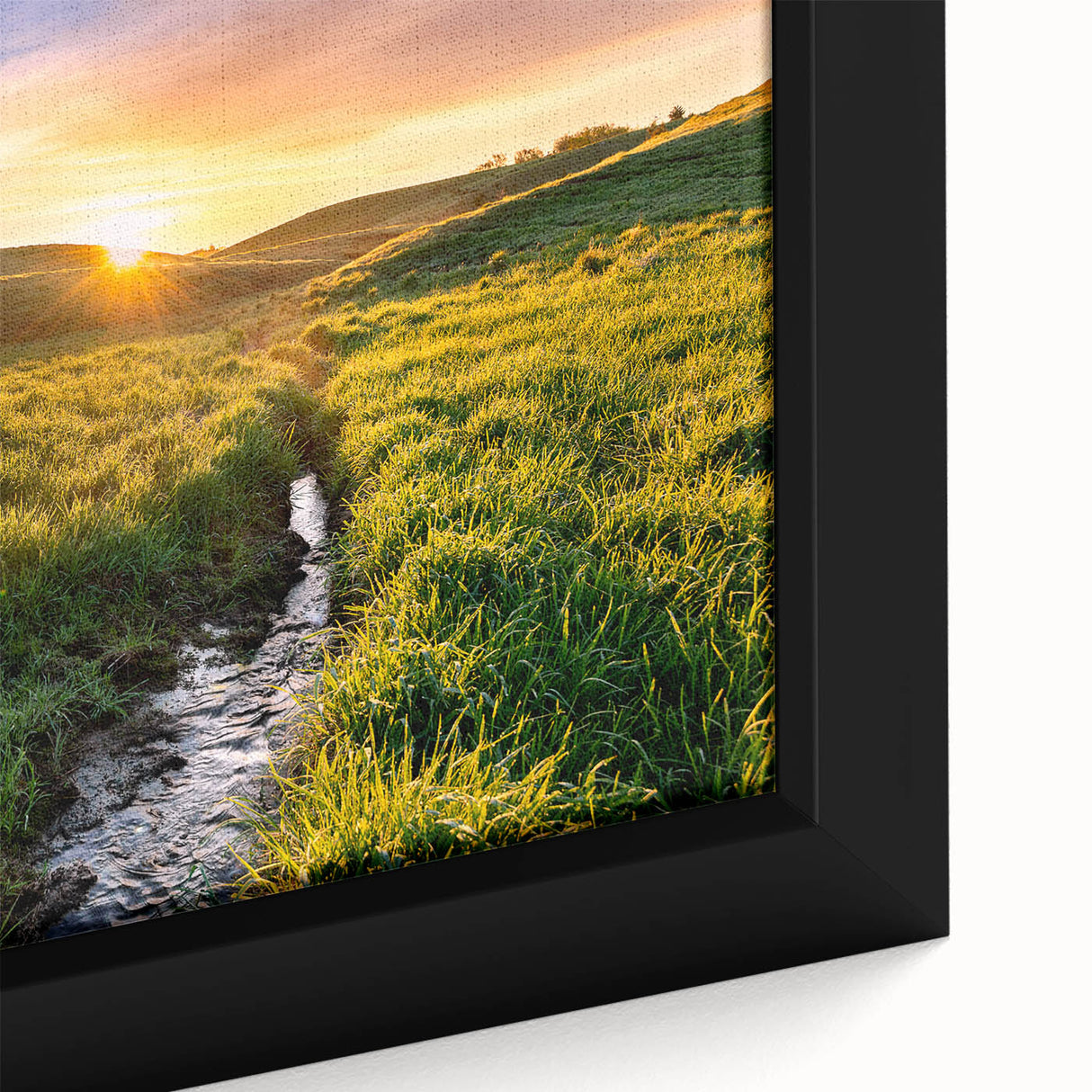 Extra large framed canvas of a textured Minnesota landscape in black with colorful highlights, ideal for living room decor.