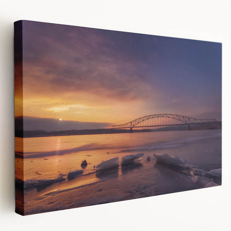 Mississippi river landscape on large stretched canvas, featuring muted green and blue tones, ideal for kitchen wall art.