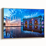 Framed canvas depicting a vintage-style Kansas City landscape in black and gold tones, ideal for bedroom wall decor.