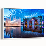 Vintage poster art of Kansas City skyline in vibrant colors on a large framed canvas, ideal for living room decor.